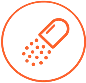 Orange pill releasing particles icon